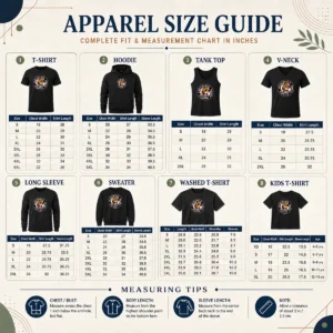 Size chart for Hot Providence Bruins Fightin' Parms showing garment measurements in inches and cm