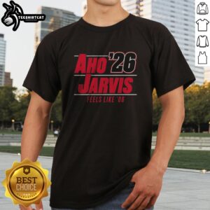 Awesome Seth Jarvis And Sebastian Aho Carolina Hurricanes NHL Feels Like '06 Shirt displayed on a hanger
