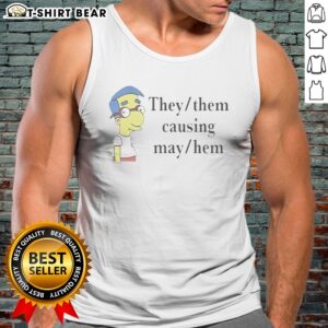 Top Veda Scott They Them Causing Mayhem Tank top featuring a vibrant graphic design.