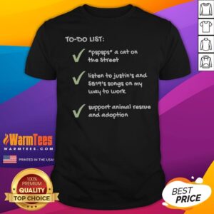 SB19 Justin To Do List Pspsps A Cat Support Animal Rescue Checkmarks shirt displayed on a flat surface.