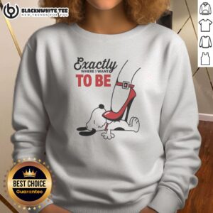 Pretty Cartoon Dog Red Heel Shoe Exactly To Be Where I Want To Be Sweashirt featuring a playful dog graphic