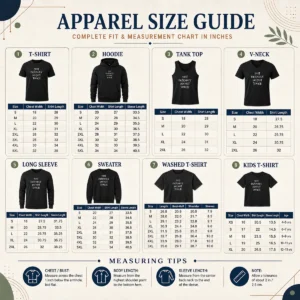 Size chart for Funny Not Friendly Do Not Touch with measurements in inches and cm
