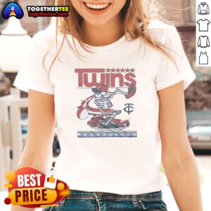 Good Minnesota Twins X Grateful Dead Skeleton Skateboard MLB Graphic Ladies shirt featuring vibrant graphics