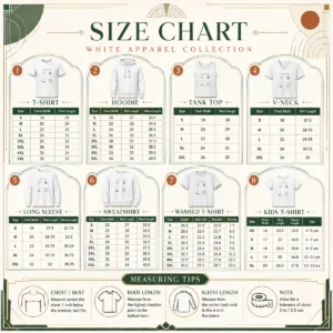 Size chart for Official Paper At The Disco Educational Worksheet Parody with measurements in inches and cm
