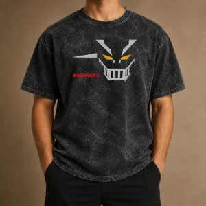 Nice Mazinger Z Robot Face Logo Washed T-Shirt