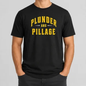 Official Plunder And Pillage Pittsburg PA Logo t shirt in black, classic fit short sleeve cotton tee