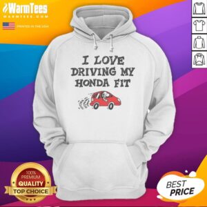 Premium Snoopy I Love Driving My Honda Fit hoodie in black, featuring a cozy pullover design with front pocket and printed graphic