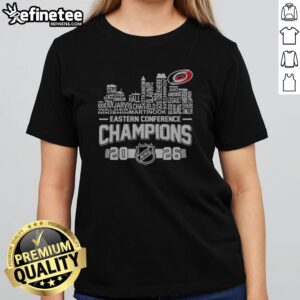 Pretty Staal Aho Svechnikov Carolina Hurricanes 2026 Eastern Conference Champions NHL girlt shirt displayed on a flat surface