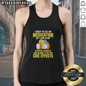 Awesome Minion in a tank top humorously expressing the need for medication to handle annoying people.