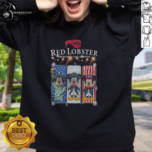 Funny Red Lobster Fresh Fish Live Lobster Mickey Mouse USA Sweatshirt featuring a playful graphic on a cozy sweatshirt