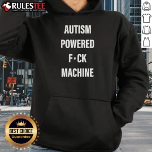 Original Autism Powered Fck Machine Humor Hoodie in black, featuring bold white text on the front