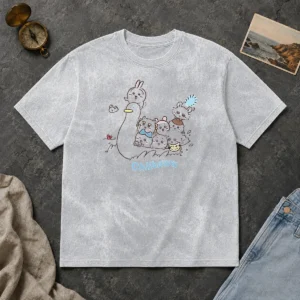 Premium Chiikawa Characters And Duck Friend Illustration From The Washed T Shirt showing soft cotton fabric and vibrant print