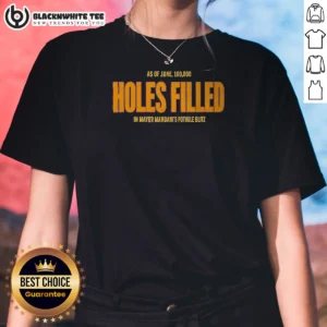 Premium Holes Filled As Of June 10000 In Mayor Mamdani'S Pothole Blitz Graphic Ladies Shirt in black, front view