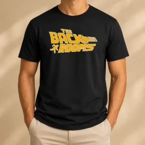 Premium The Back Rooms t shirt showcasing a classic crew neck design in black with bold graphic print