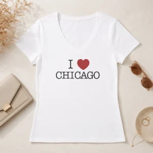 Nice I Love Chicago Heart V-Neck Shirt