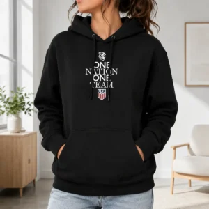 Official One Nation One Team USA Soccer Hoodie in navy blue with front pouch pocket and adjustable drawstring hood