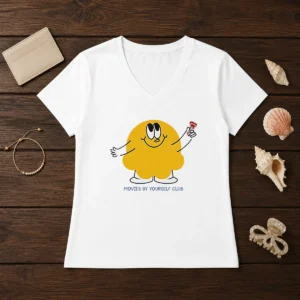 Original Movies By Yourself Club Yellow Blob Character Holding A Red Candy Art V-Neck Shirt