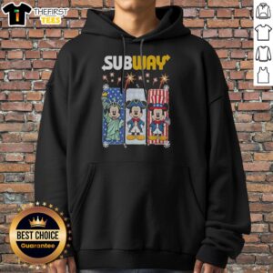 Awesome Subway Mickey Mouse Statue Of Liberty Uncle Sam Fourth Of July Hoodie featuring patriotic graphic on a comfortable pullover hoodie