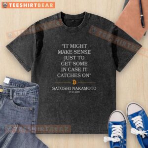Awesome Satoshi Nakamoto Bitcoin washed t-shirt from 2009, perfect for crypto enthusiasts and collectors.
