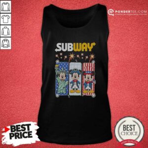 Good Subway Mickey Mouse Statue Of Liberty Uncle Sam Fourth Of July tan top featuring patriotic graphic on a comfortable tan short-sleeve shirt