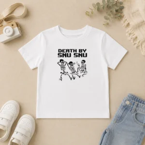 Official Death By Snu Snu Kids T Shirt featuring vibrant graphic on comfortable cotton fabric