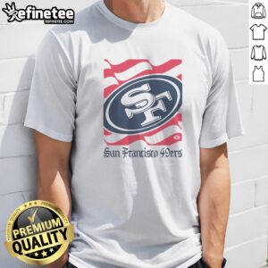 Premium San Francisco 49ers American Heritage Wordmark t shirt displayed on a neutral background