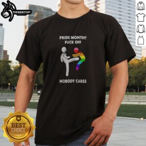 Original Pride Month Fck Off Nobody Cares Zuzx Memes 2023 Anti Pride Rainbow Kick Shirt displayed on a flat surface
