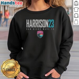 Official San Diego Wave FC Harrison 23 sweatshirt featuring team colors and logo