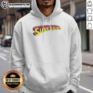 Top Supergirl Wordmark Hoodie featuring a bold logo in vibrant colors.