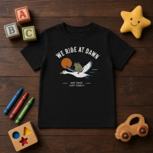 Awesome We Ride At Dawn Not Fast Just Early Duck Frog Kids T-Shirt