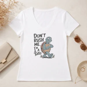 Good Turtle Don'T Rush Me I'M A Turtle Walking With A Wristwatch Funny Animal V-Neck Shirt