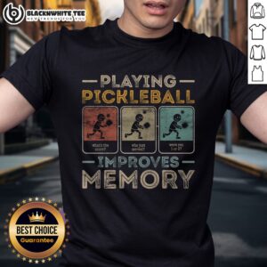 Original Playing Pickleball Improves Memory Shirt displayed on a hanger against a neutral background