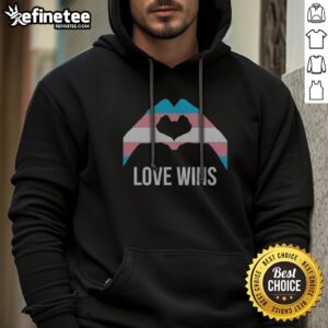 Funny Love Wins Transgender Pride Flag Heart Hands Symbol Equality LGBTQIA Plus hoodie displayed in vibrant colors.