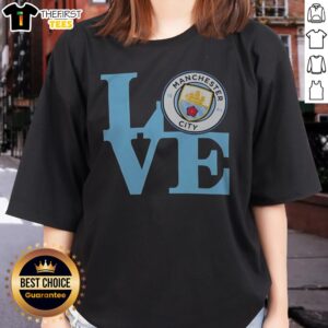 Nice Manchester City LOVE Logo Soccer Fan Apparel Premier League Football Club Ladies Shirt displayed in a vibrant setting