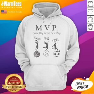 Pretty MVP Game Day Is The Best Day Swish Spike Coal hoodie displayed on a neutral background.