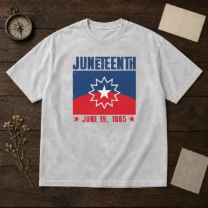 Pretty Juneteenth Red White Blue Freedom Flag 1865 Emancipation Day design on a soft washed t shirt