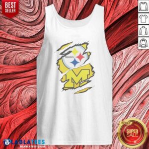 Awesome Pittsburgh Steelers Michigan Wolverines Torn Metal Logo Graphic tank top optimized for display