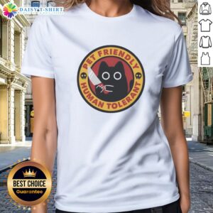 Pretty Pet Friendly Human Tolerant Black Cat With Knife Funny Parody Art Cotton Ladies Shirt in a vibrant color
