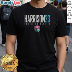 Official San Diego Wave FC Harrison 23 San Diego Wave FC Soccer Team Shirt displayed on a neutral background