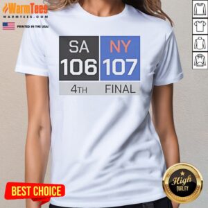 Official San Antonio Spurs Vs New York Knicks Final Score ladies tee in black, featuring game score design on front