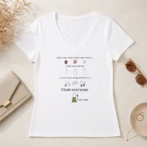 Funny I Don'T Care What Colour Your Skin Is I Hate Everyone V-Neck Shirt