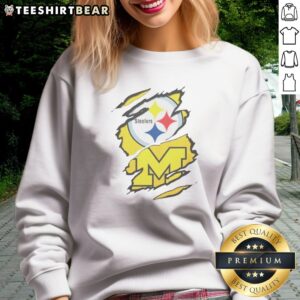Good Pittsburgh Steelers Michigan Wolverines Torn Metal Logo Graphic Sweatshirt featuring a unique logo design