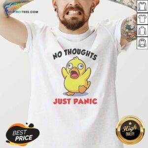 Funny No Thoughts Just Panic Duck Cartoon Anxiety Humor v neck optimized image of a casual women's v neck t shirt