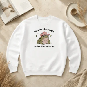Top Cowboy Frog Outside I Be Hootin Inside I Be Hollerin Sweater