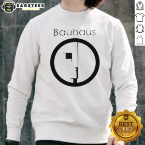 Good Bauhaus Band Profile Silhouette Symbol Music Band Logo Sweatshirt in charcoal gray, front view with crew neckline