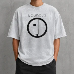 Funny Bauhaus Band Profile Silhouette Symbol Music Band Logo on a soft washed t shirt in light gray