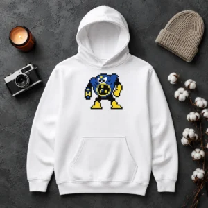 Original Blue Robot Pixel Art Mega Man Style Hoodie