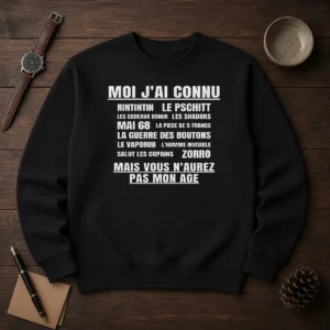 Good Moi Jai Connu Rintintin Le Pschitt Les Cadeaux Bonux Mai 68 Zorro Mais Vous cozy sweater with bold vintage print