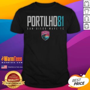 Nice San Diego Wave FC Portilho 81 San Diego Wave FC Sports Apparel shirt displayed on a hanger