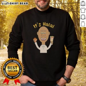 Original Its Halal sweatshirt featuring a man eating dates kebab, perfect for Muslims celebrating Ramadan.